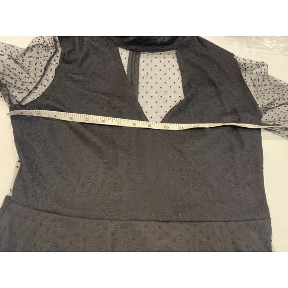 Vintage Womens Fiat & Flare Dress Lace Mesh Sleeve Front Keyhole Black SZ Medium - Picture 5 of 9